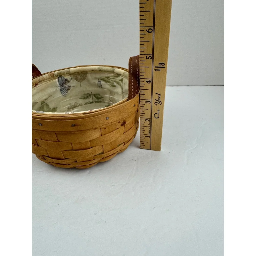 Longaberger 2006 Round Woven Basket Leather Handles Botanical Liner Protector